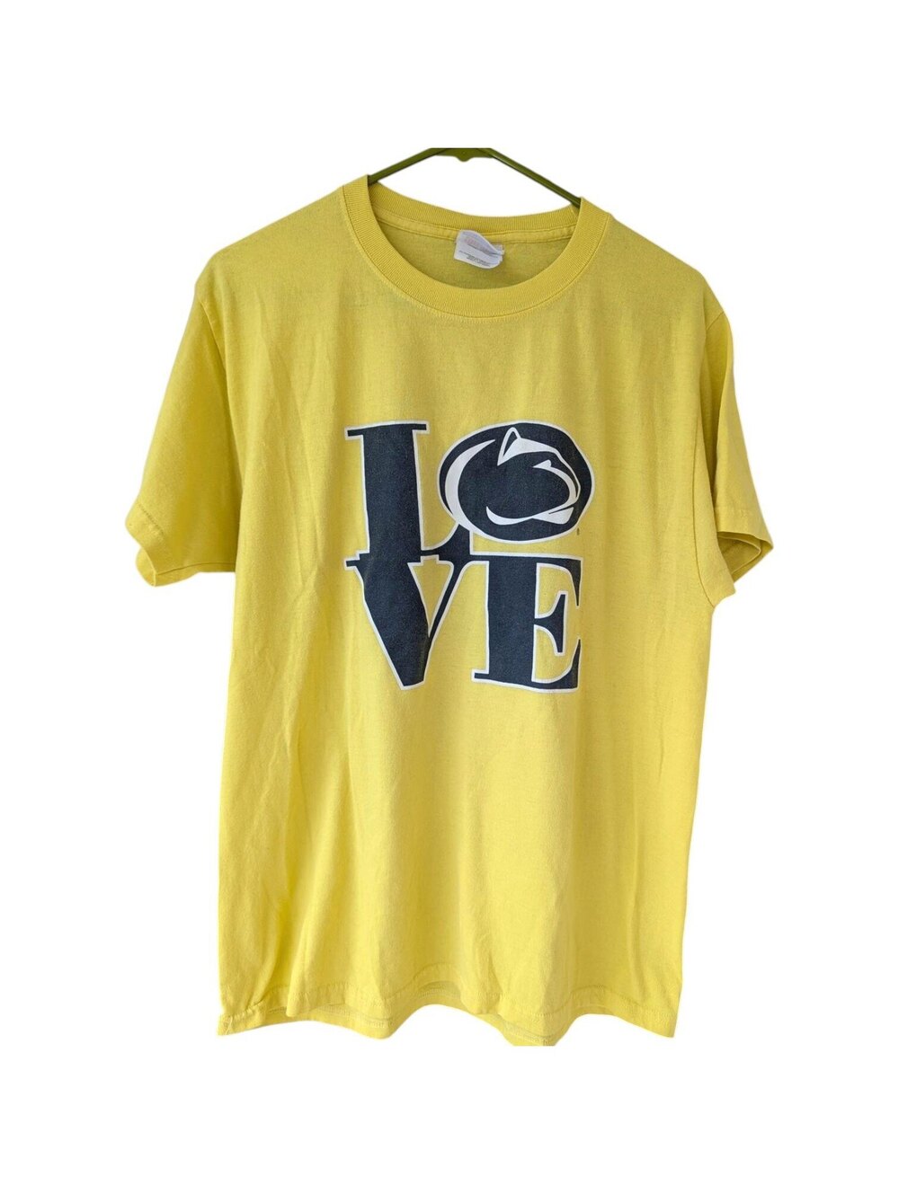 Vintage Y2K Penn State Nittany Lions Shirt Men L Yellow LOVE Hanes 50/50 21.5x27